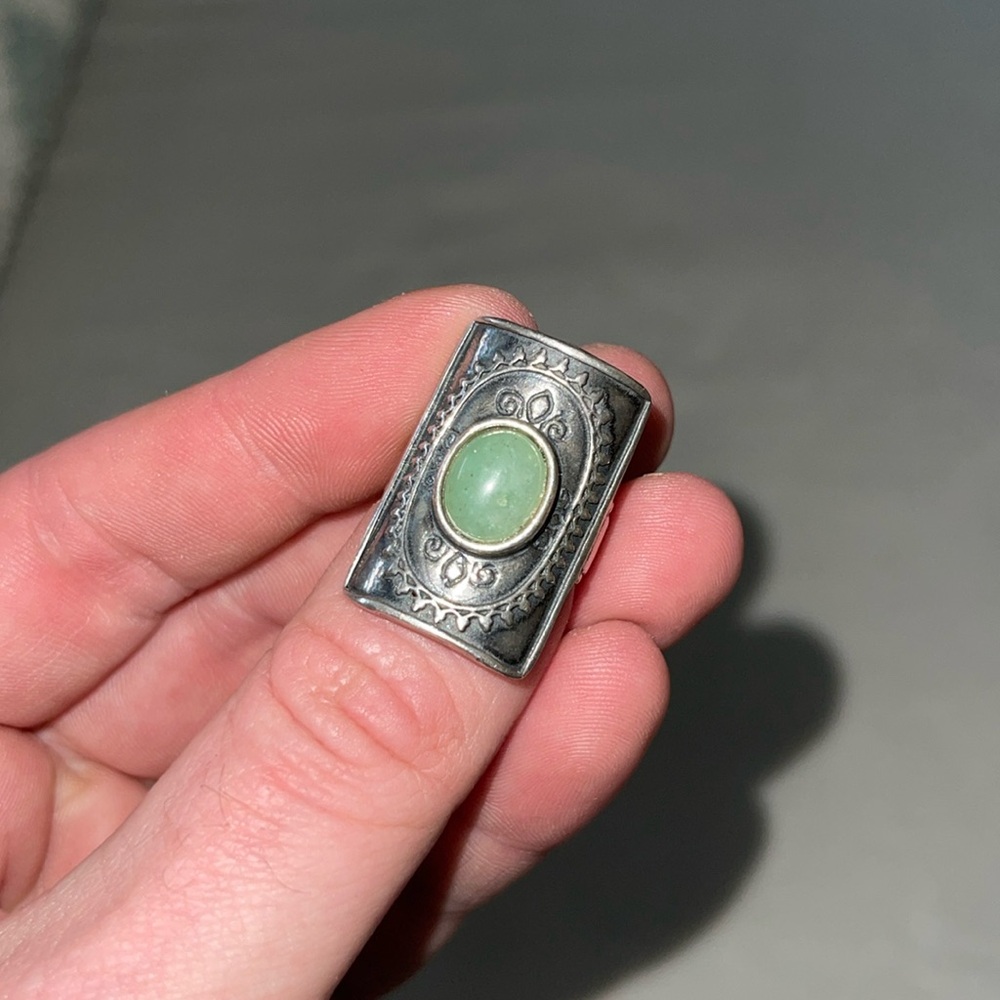 Didae 925 Sterling Silver Oval Jadeite Cabochon Ring, Boho statement Ring, Sz 7